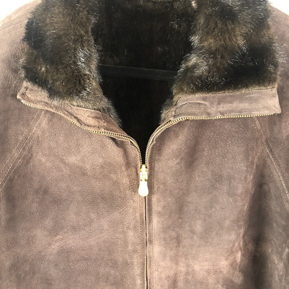 JLC Leather Jacket Womens M Brown Reversible Faux Mink Coat Mob Wife Old Money - Picture 7 of 16